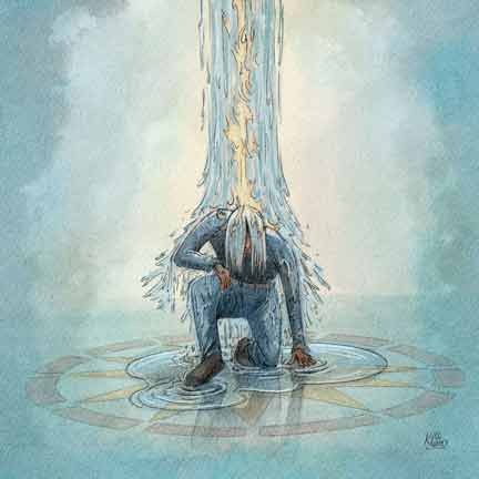 "Grace" Artwork of a man being washed over by fire and water 
