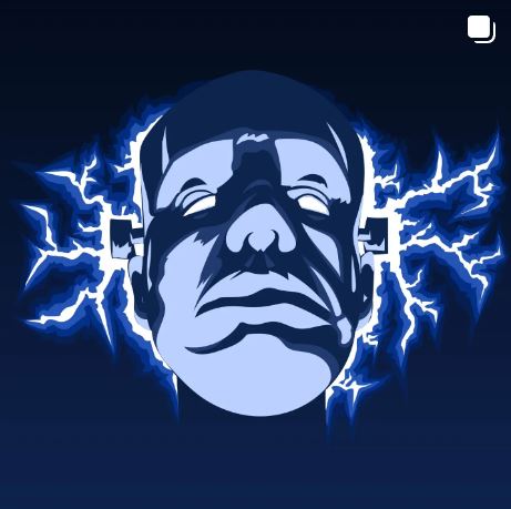 illustration of Frankenstein's Monster with lightning in the background
