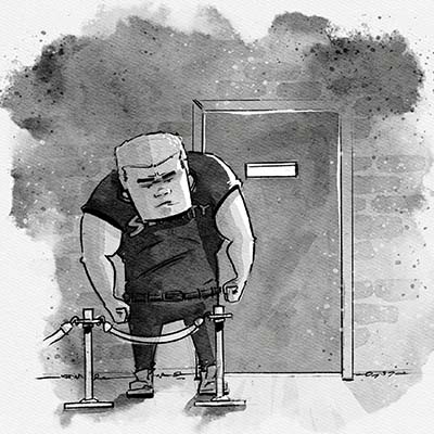 bouncer dude 01 Ink & watercolor illustration of a bouncer outside a club